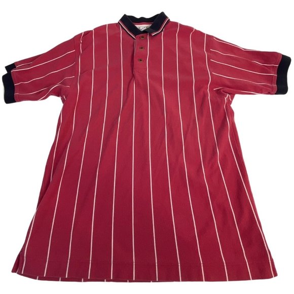 Vintage Cutter & Buck Men's Polo Shirt 2XL Pink White Striped 100% Cotton VTG - Picture 1 of 5